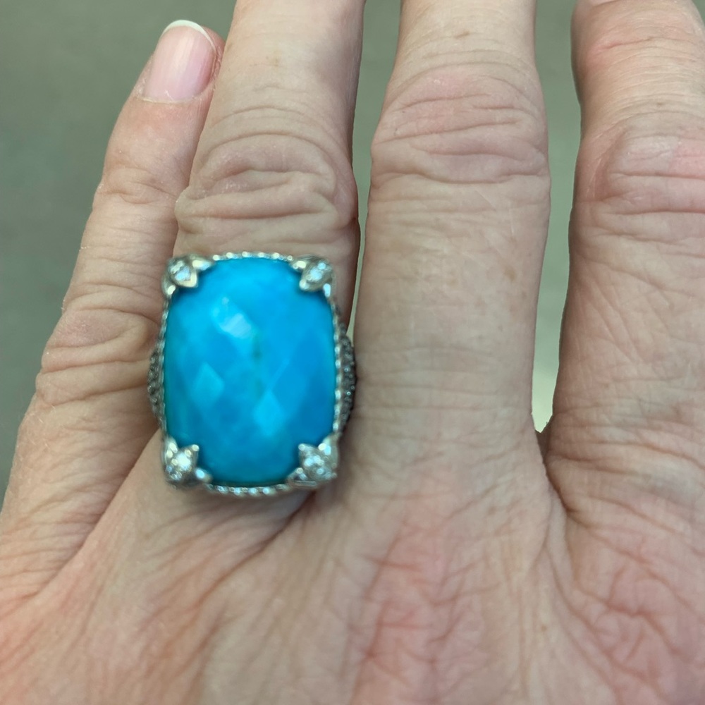 Judith Ripka SS, CZ and turquoise Monaco ring -size 6.75 - Picture 16 of 16